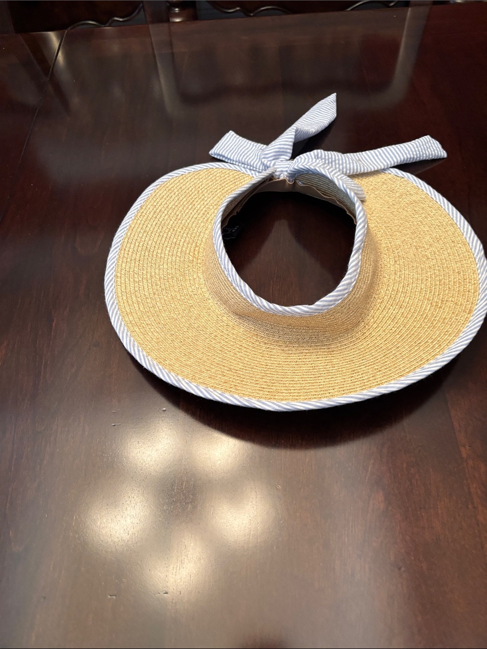 Kids Straw Sun Visor with Blue-White Trim